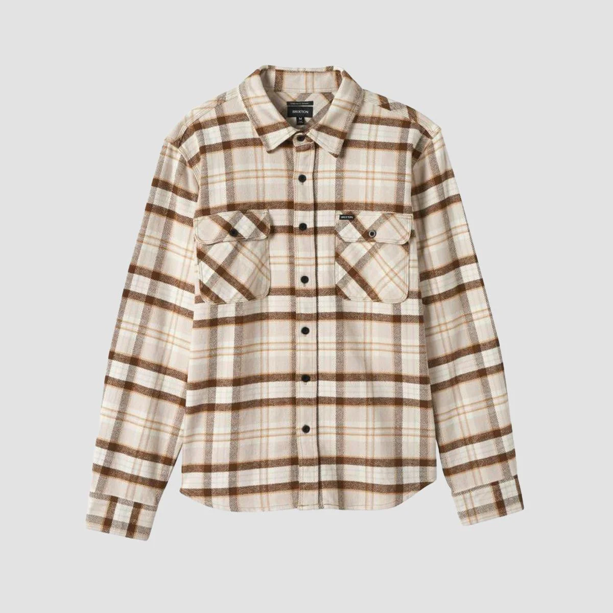 Brixton Bowery Heavyweight Longsleeve Flannel Shirt Beige/Off White/Desert Palm - Image 2