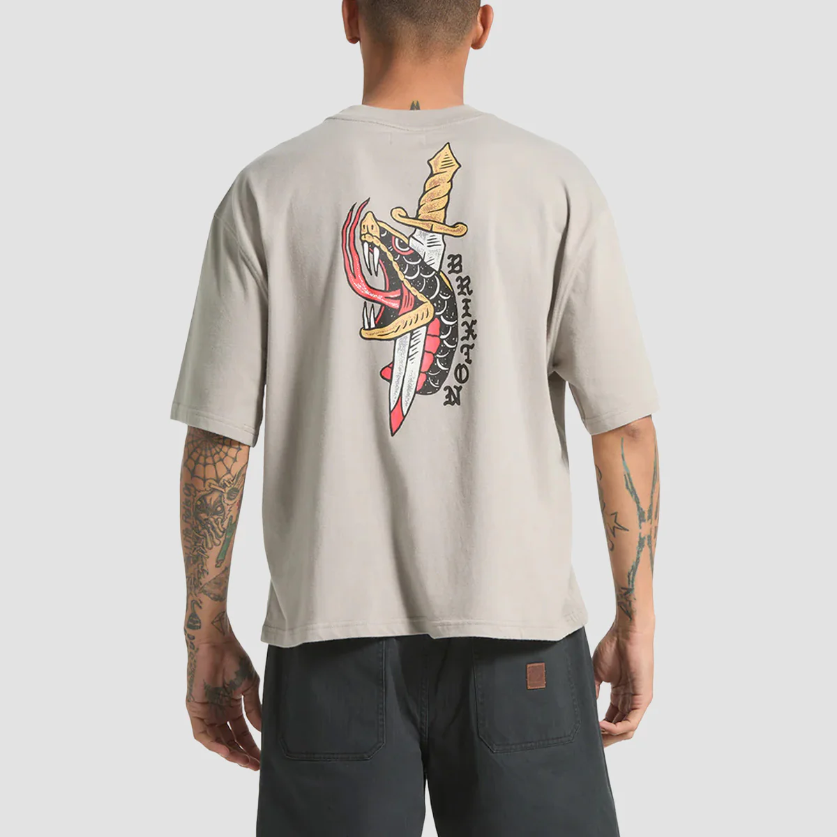 Brixton Sword Boxed Crop T-Shirt Pebble Stone - Image 2