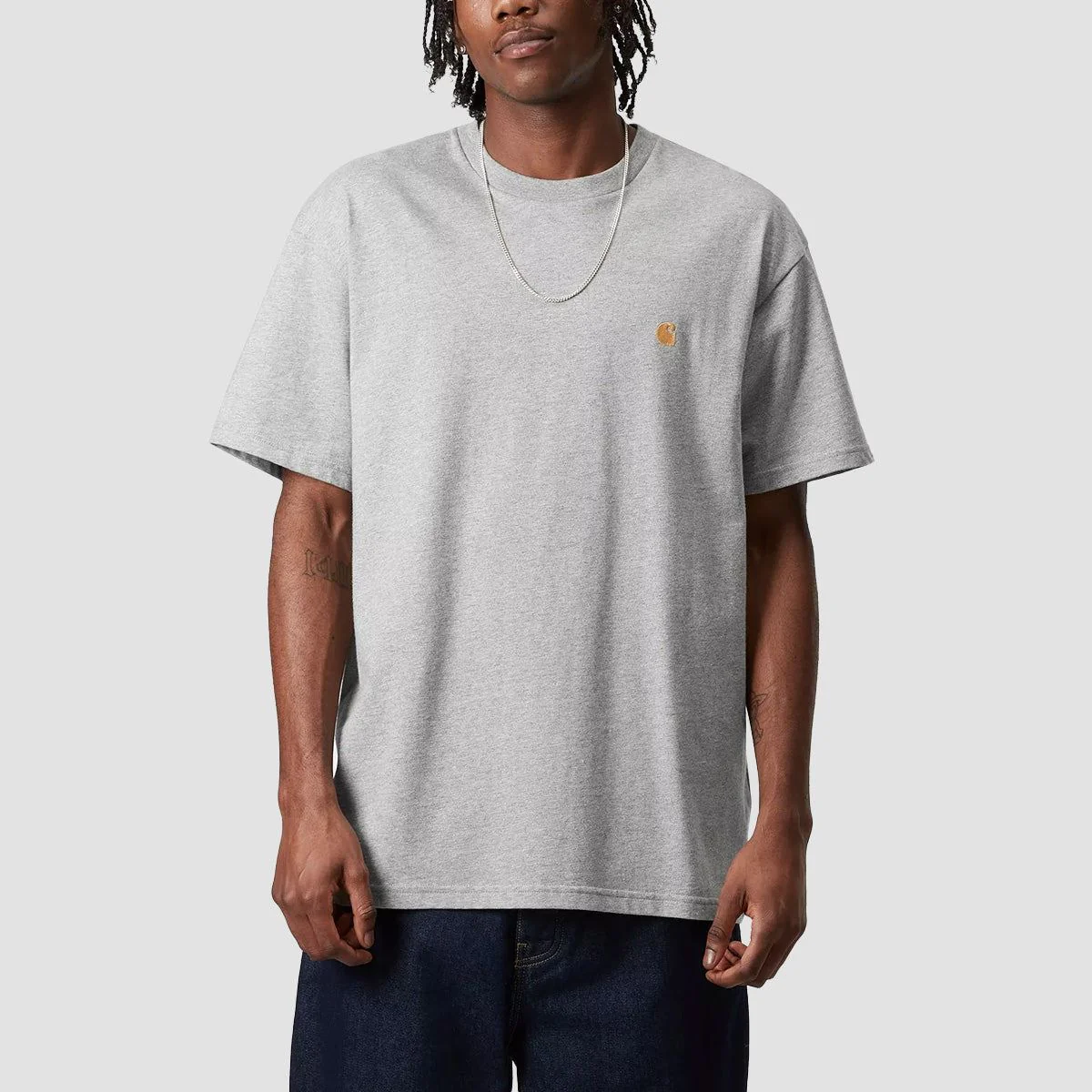 Carhartt WIP Chase T-Shirt Grey Heather/Gold - Image 2
