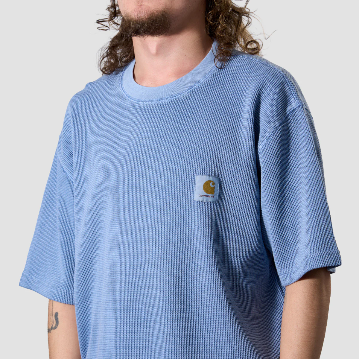Carhartt WIP Nelson Waffle T-Shirt Gentle Blue Garment Dyed - Image 2