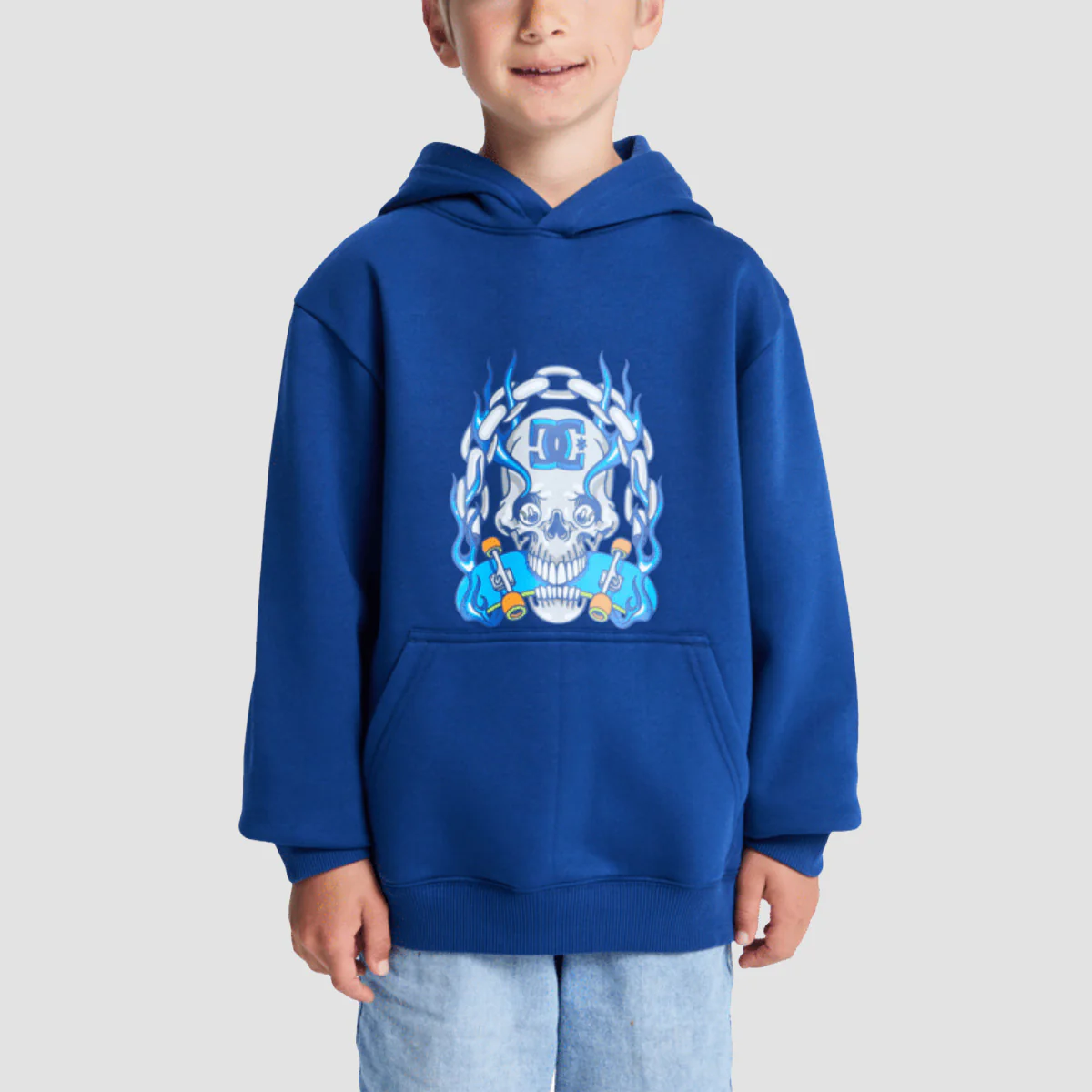 DC Burning Skull Pullover Hoodie Estate Blue - Kids