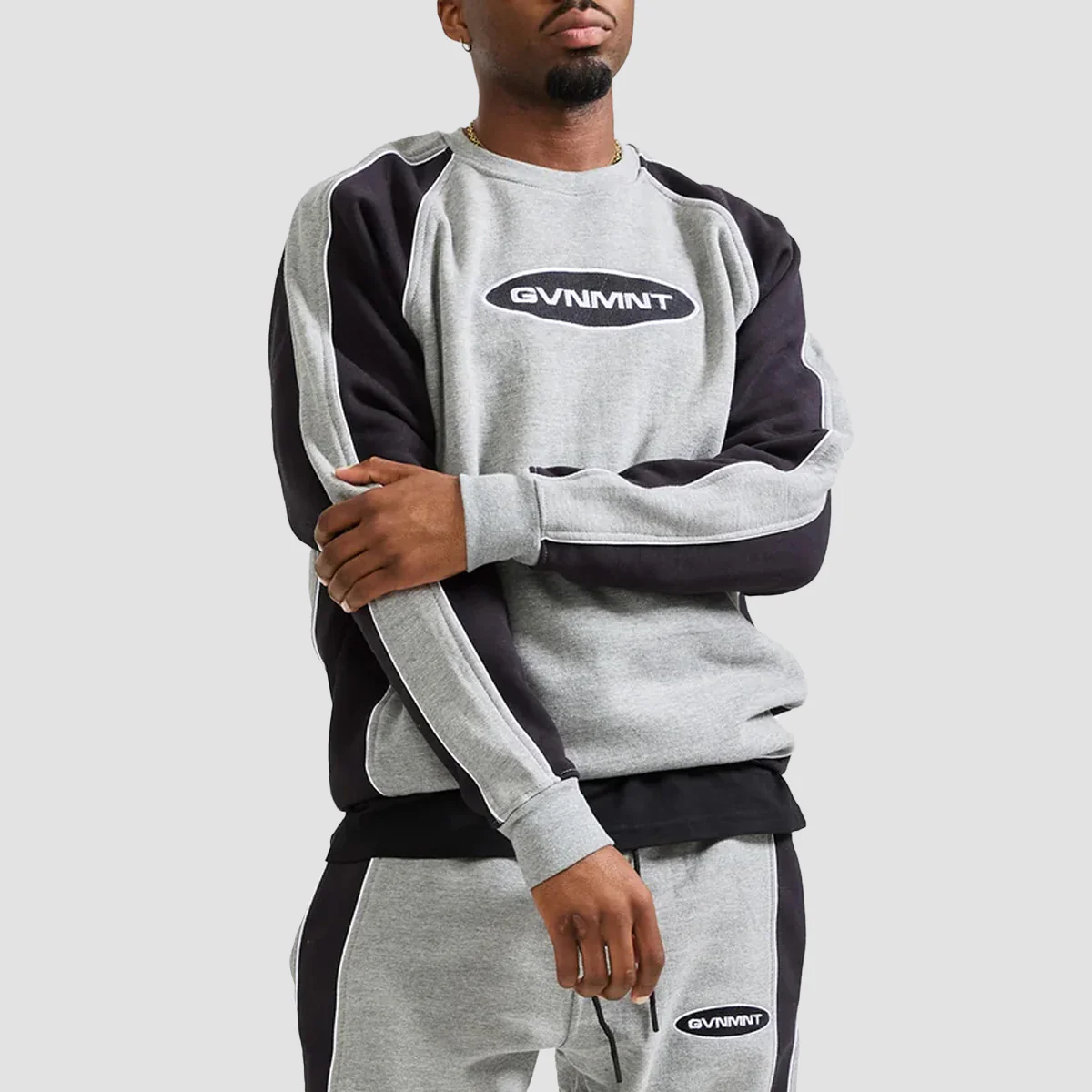GVNMNT 2 Tone Panelled Sweatshirt Grey/Black - Image 2