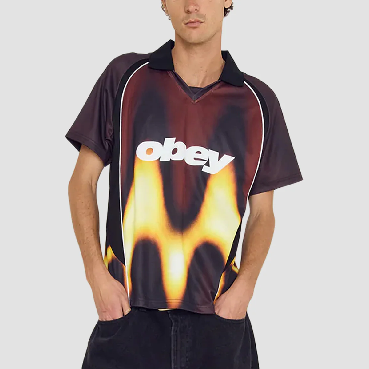 OBEY Blurred Soccer Jersey T-Shirt Burnt Red Multi