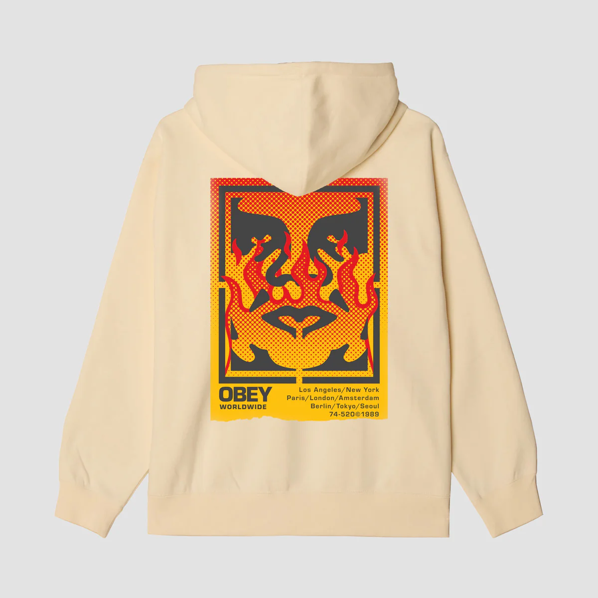 OBEY Icon Stencil Flame Pullover Hoodie Unbleached
