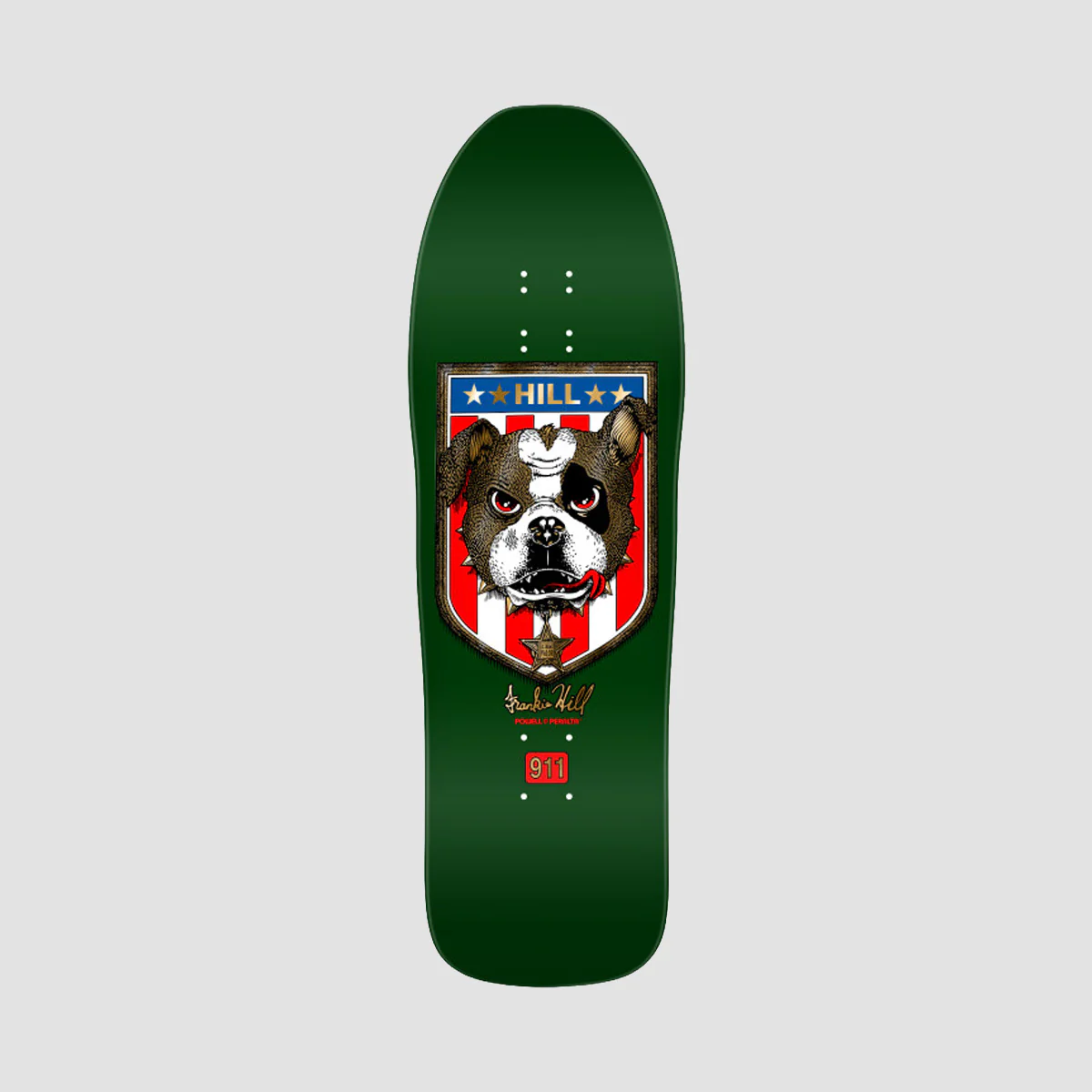 Powell Peralta Frankie Hill Bull Dog 167 Skateboard Deck Green/Gold Foil - 9.95"