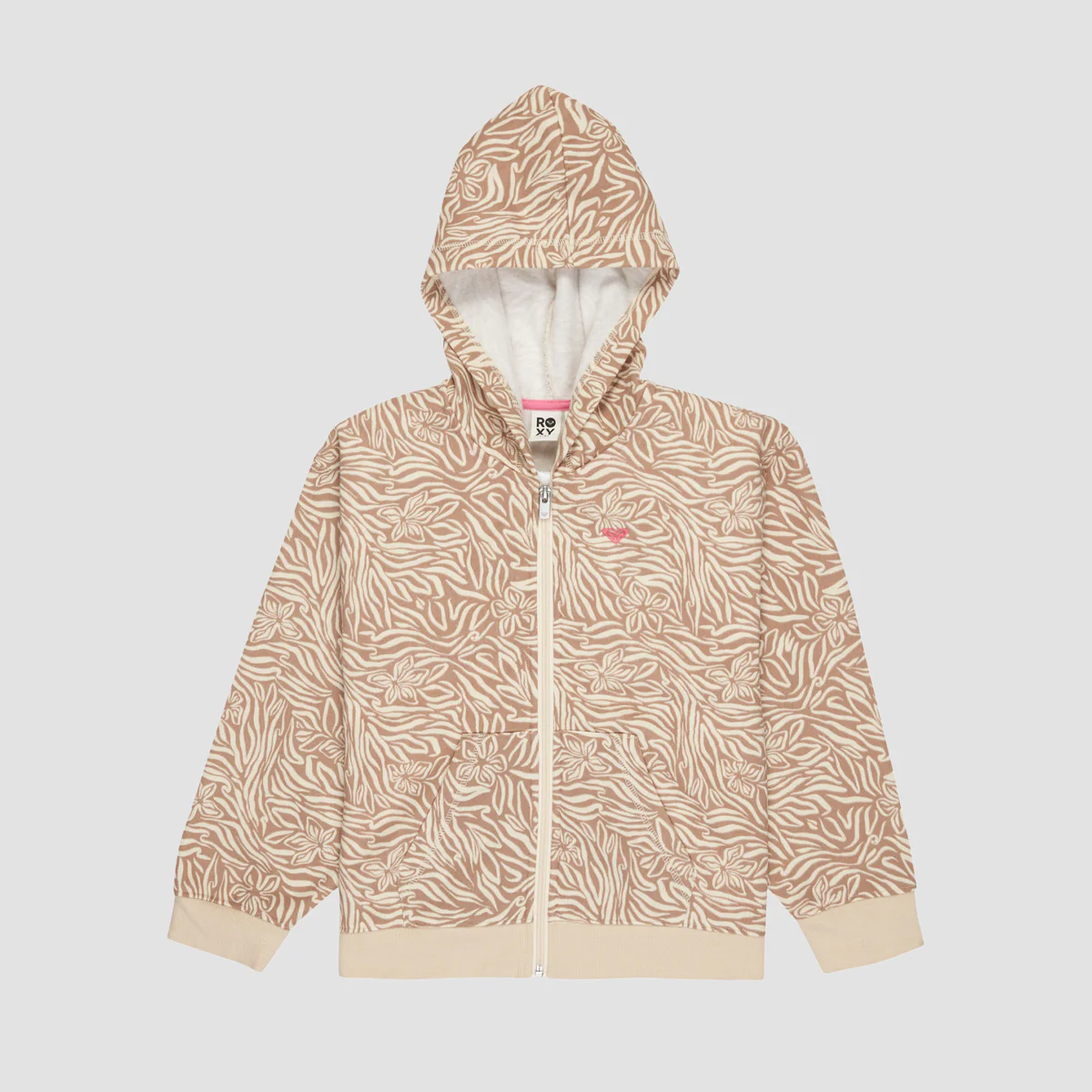 Roxy Twenty Five Miles Zip Hoodie Parchment Animal Floral - Girls