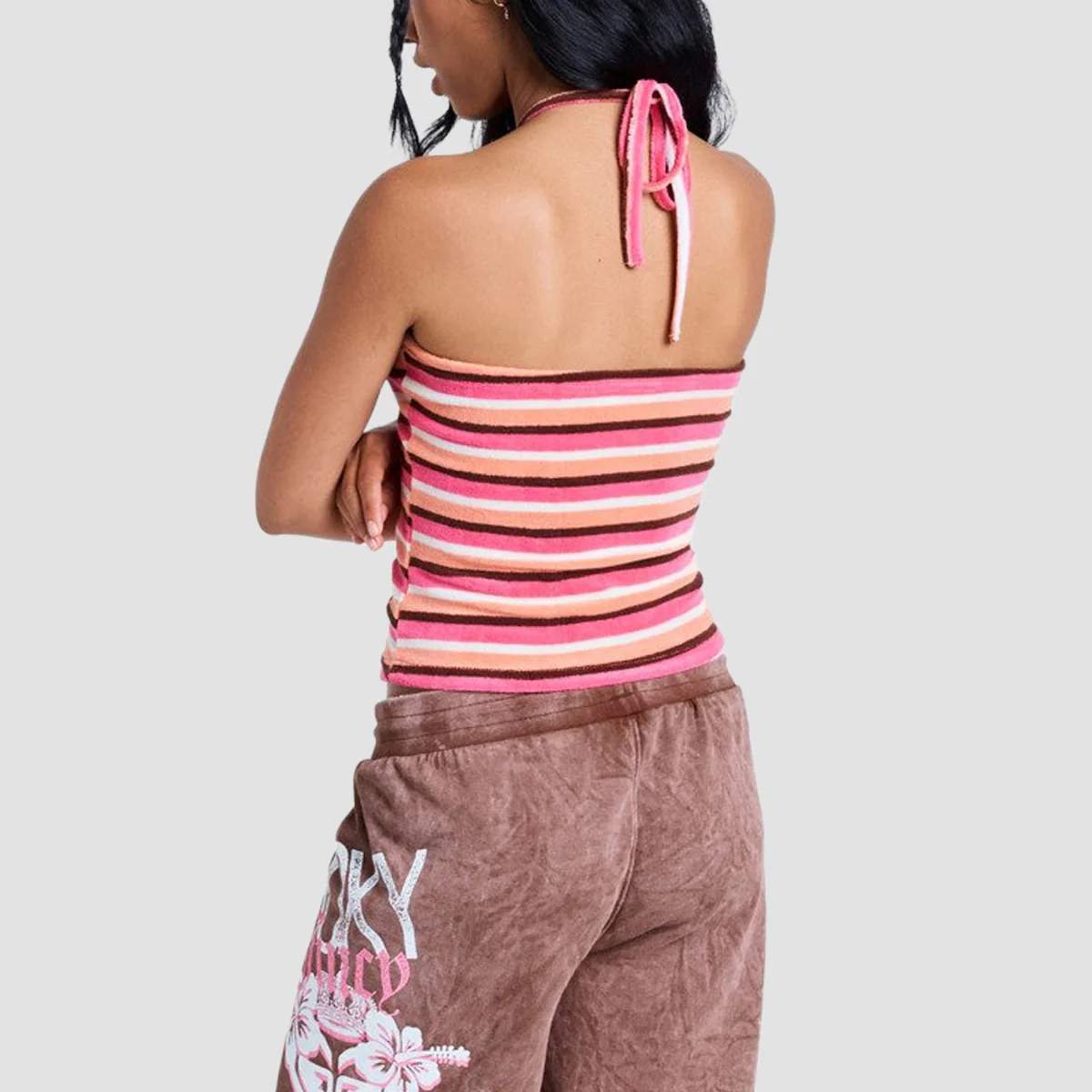 Roxy X Juicy Couture Stripe Halter Top Azalea Pink Stripe T - Image 2