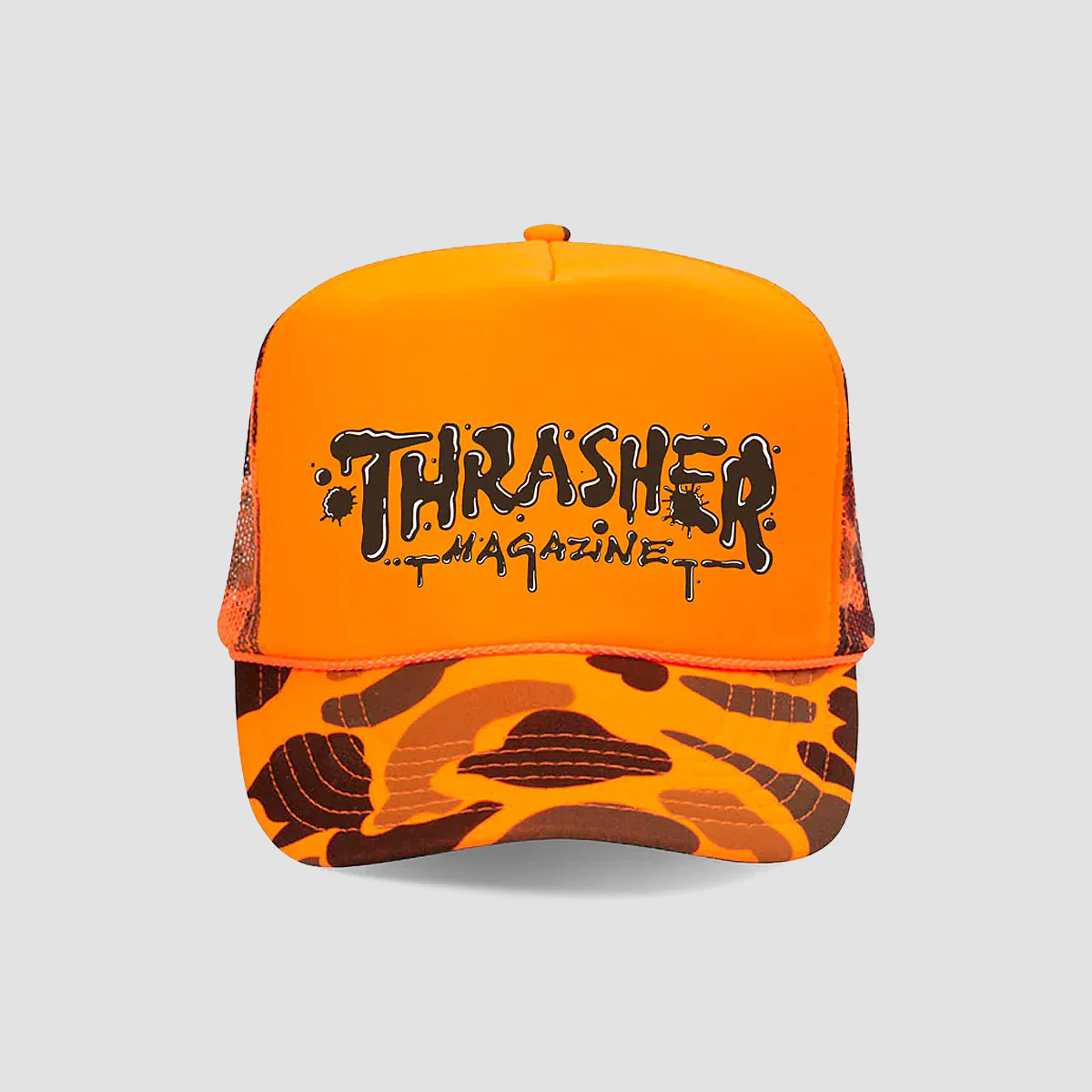 Thrasher Wet Paint Trucker Cap Orange Camo
