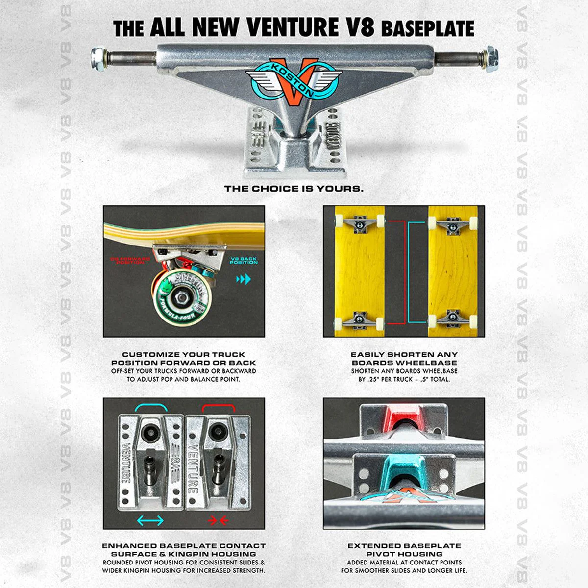 Venture 5.8 V8 Eric Koston Trucks 1 Pair Polished - 8.5" - Image 6