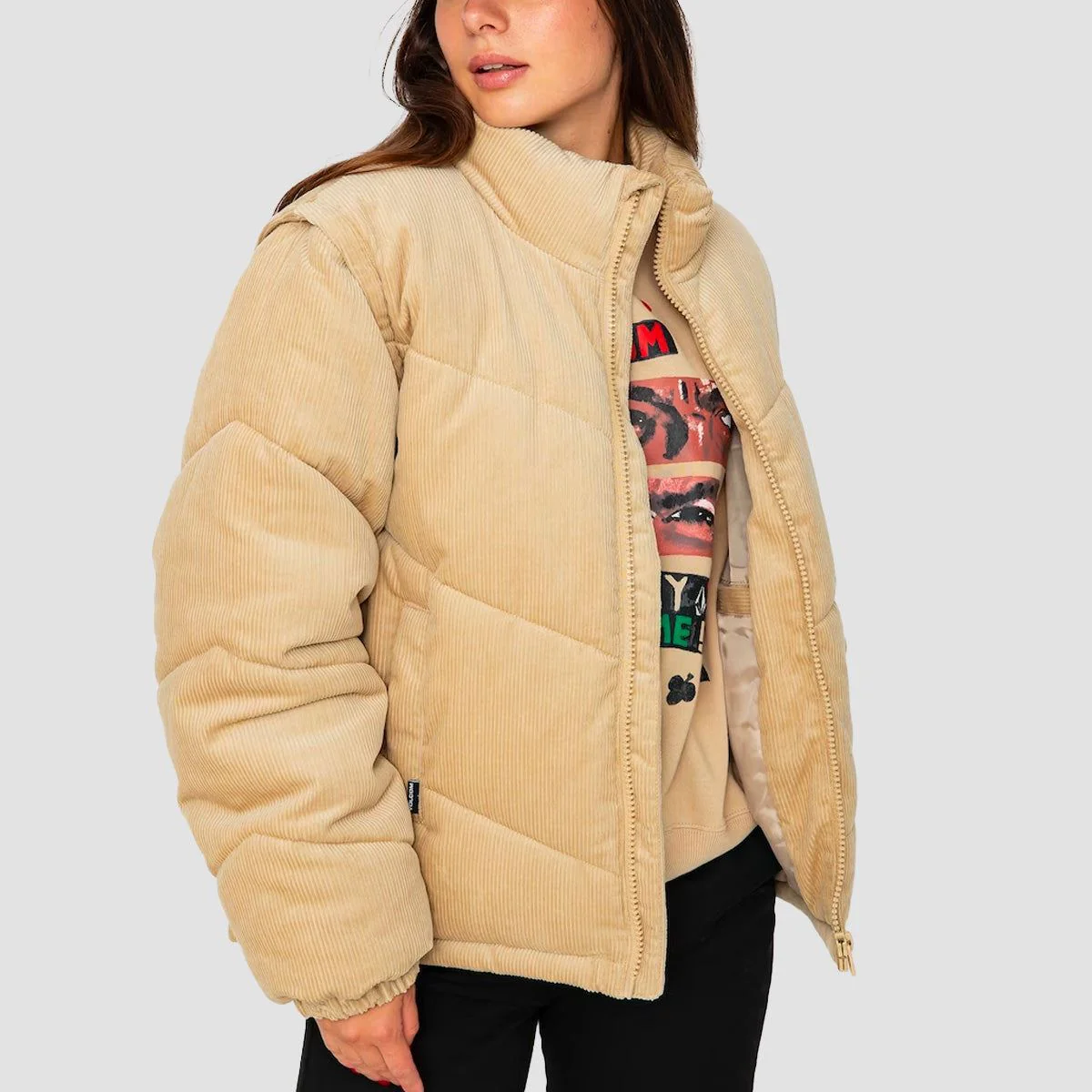 Volcom Cord'N Puff Jacket Khaki - Womens - Image 2