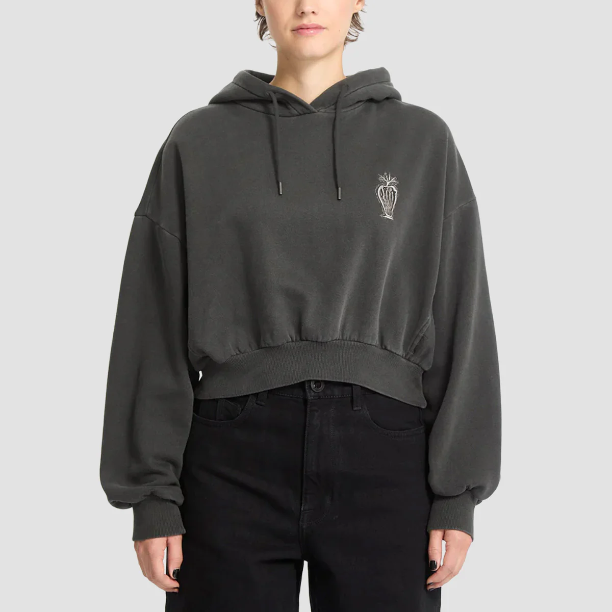 Volcom FA Vaderetro Cropped Pullover Hoodie Vintage Black - Womens