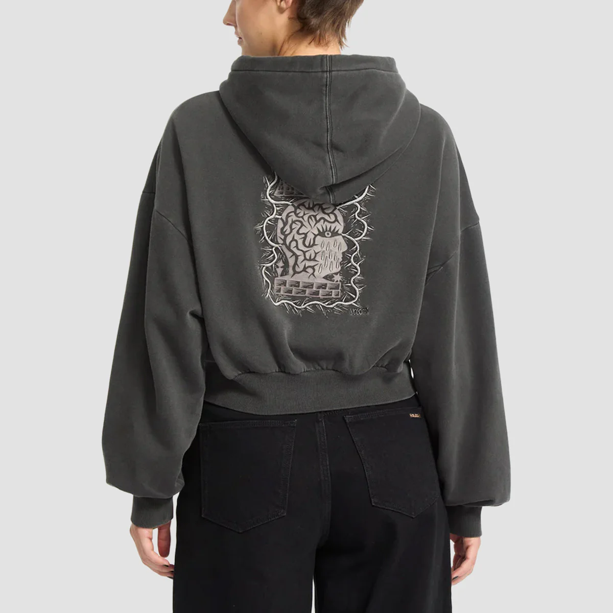 Volcom FA Vaderetro Cropped Pullover Hoodie Vintage Black - Womens - Image 2