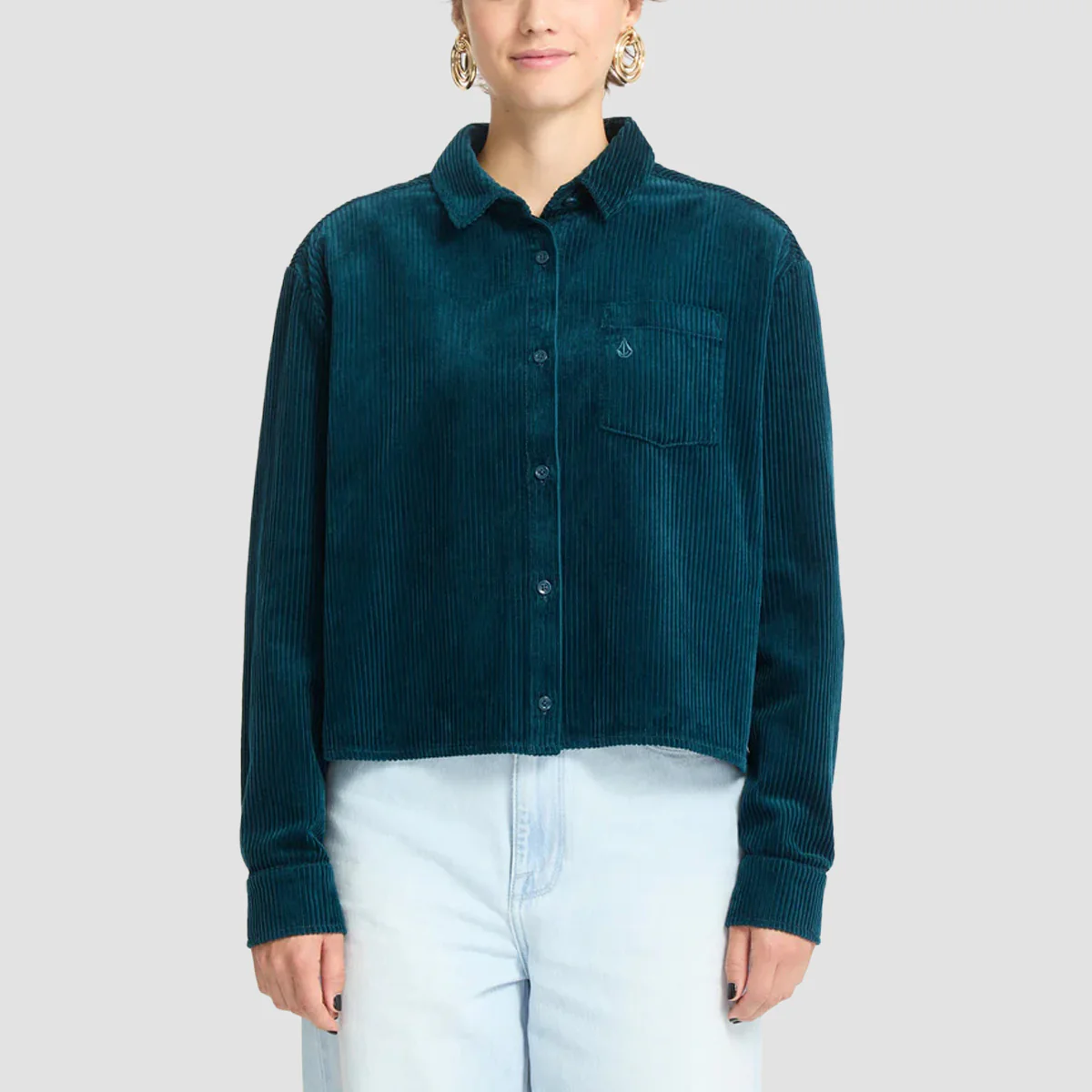 Volcom Weellow Longsleeve Cord Shirt Emerald Green - Womens
